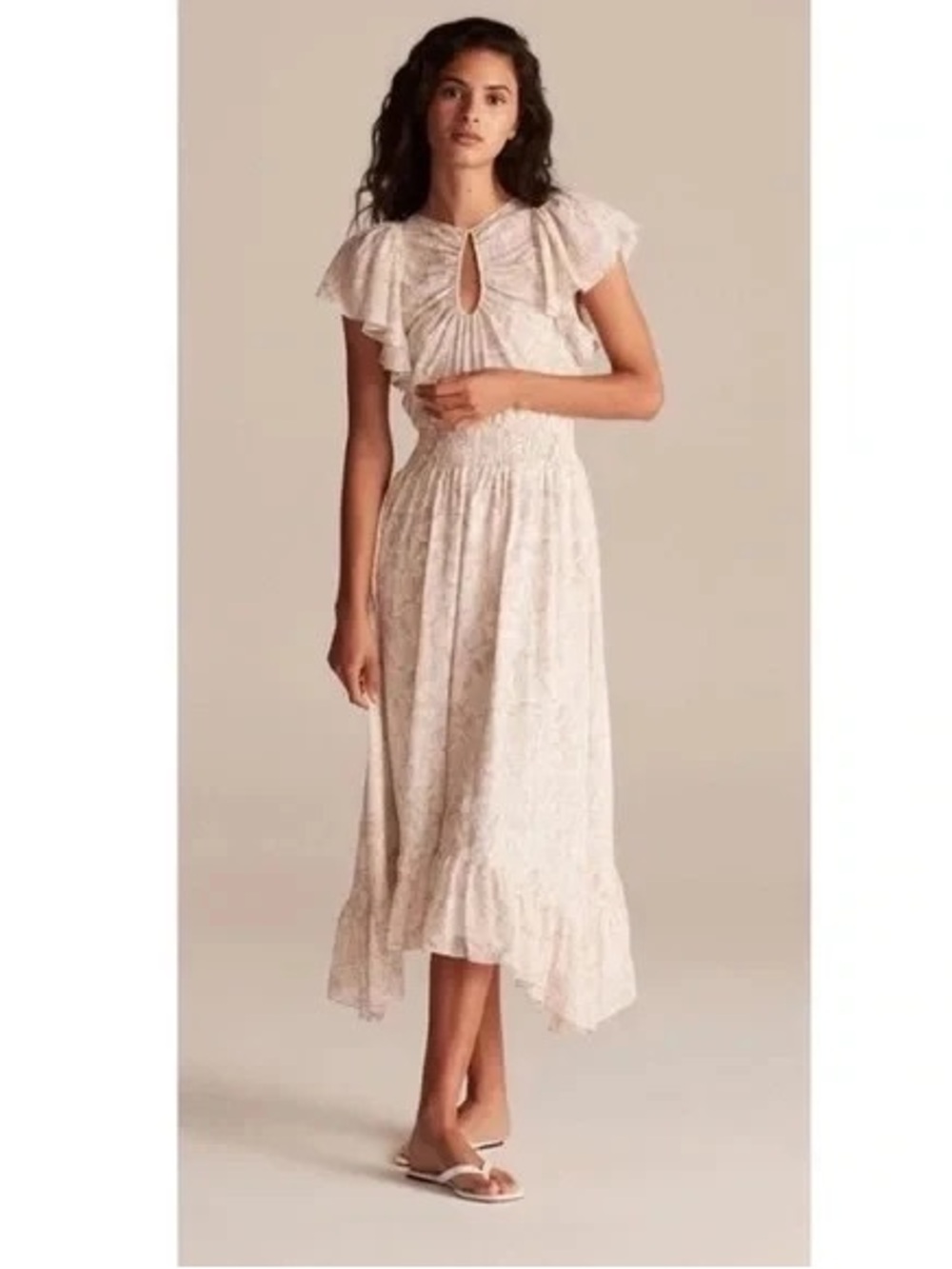 Rebecca Taylor  Zadie Smocked Midi Dress in Snow Comb. Size XS